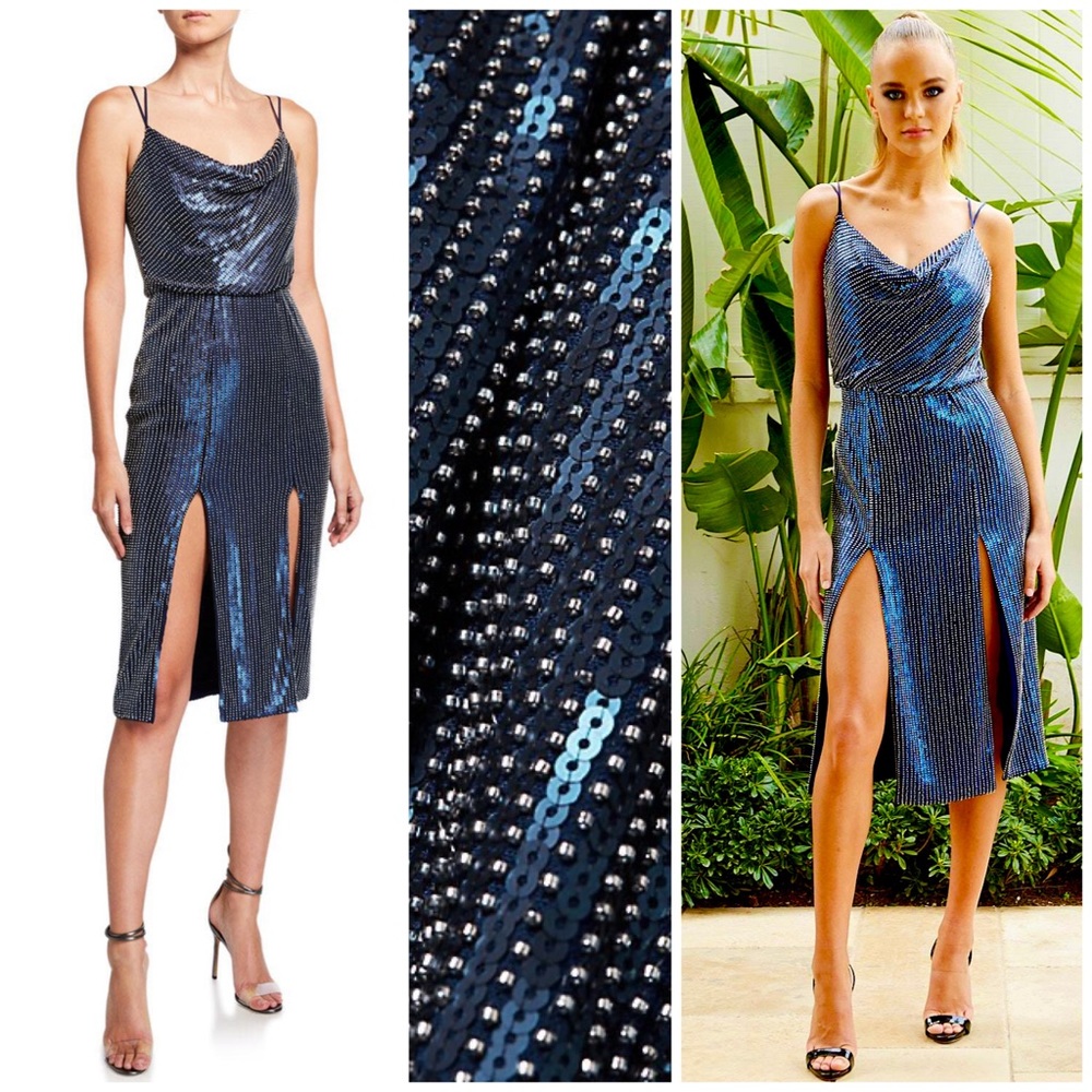 NWT Haney Elise Sequin Embellished Thigh-Slit Midi Cocktail Dress Flapper Gatsby - Picture 9 of 16